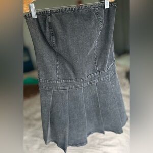 Black Denim pleated and strapless dress.